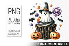 Cupcake With A Halloween Ghost, Halloween Clipart PNG File Product Image 1