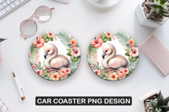 Flamingo Car Coaster Sublimation| Animal Coaster PNG Product Image 1