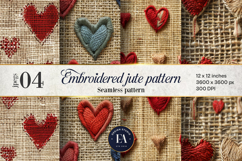 Embroidered Jute digital paper | heart pattern Product Image 1