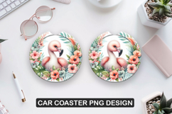 Flamingo Car Coaster Sublimation| Animal Coaster PNG Product Image 1