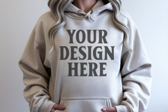 Sand Gildan 18500 Hoodie Sweatshirt Mockup, 185 mock-up Product Image 1
