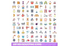 100 housekeeping icons set, cartoon style Product Image 1