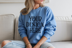Light Blue Gildan 18000 Sweatshirt Mockup,G18000 Crewneck Product Image 1