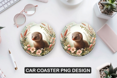 Hedgehog Car Coaster Sublimation| Animal Coaster PNG Product Image 1
