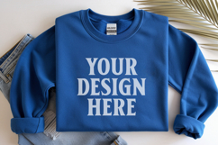 Indigo Blue Gildan 18000 Folded Flat Lay Mockups Product Image 1