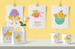 Easter Chicken Clip Art and Papers Set of 23 PNG files Product Image 1