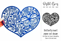 Butterfly heart paper cut design SVG / DXF / EPS / PNG files Product Image 1