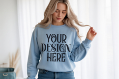 Light Blue Gildan 18000 Sweatshirt Mockup,G18000 Crewneck Product Image 1