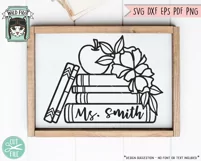 Teacher Monogram SVG, Teacher Sign SVG, Books SVG, Apple SVG Product Image 2