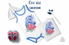 Cute blue unicorn clipart Watercolor Product Image 6