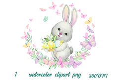 Watercolor Easter Bunny Clipart. Hand painted colorful egg, Product Image 1