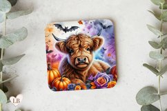 Halloween Highland Cow Coaster, Highland Cow Square Coaster Product Image 2