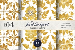 Gold Retro Floral Block Print | Geometric Floral Pattern Product Image 1