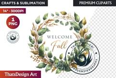 Cozy Autumn Wreath - Boho Farmhouse Fall Clipart PNG Product Image 1
