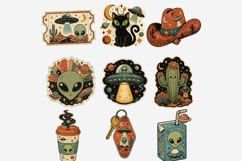 Vintage Alien Sticker Clipart | 18 PNG Files | Retro UFO Product Image 5