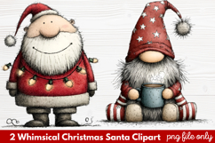 2 Whimsical Christmas Santa Clipart | Cute Santa PNG Product Image 1