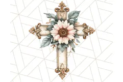 Faith Cross PNG with Flowers, Watercolor Religious Art Print Product Image 5