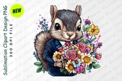 Charming Squirrel In Suit Holding A Bouquet Of Clipart Product Image 1