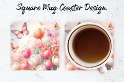 Flowers &amp; Butterfly Mug coaster | Coaster | Sublimation Product Image 1