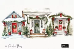 Watercolor Christmas Porch Clipart | Watercolor Christmas Product Image 1