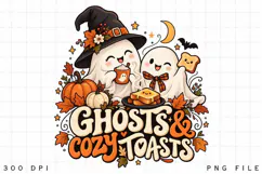 Ghosts and Cozy Toasts Halloween Sublimation Design, Cute Product Image 1