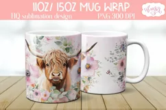 Highland cow mug wrap PNG Sublimation | Floral mug PNG Product Image 2