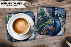 Peacock, Birds &amp; Others, Buffalo Plaid Square Coaster PNG Product Image 1