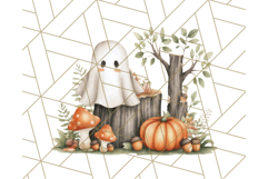 Watercolor Halloween Cottage Clipart, Ghosts &amp; Pumpkins Png Product Image 5