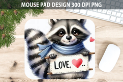 Watercolor Raccoon Mouse Pad Sublimation - Valentines PNG Product Image 1