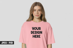 Pink T-Shirt PSD Mockup on Female Product Image 1