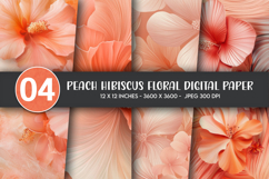 Peach Hibiscus Floral Digital Paper Product Image 1
