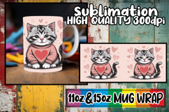 Playful dreams sublimation mug wrap, Valentines Cat Product Image 1