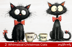 2 Whimsical Christmas Cats Clipart | Cute Holiday Cat PNG Product Image 1