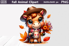 Fall Coffee Horse Clipart | Autumn Animals Leaves PNG Product Image 1