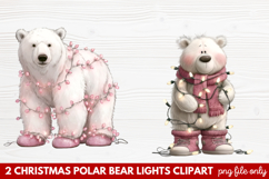Christmas Polar Bear Lights Clipart | Cute Holiday Bear PNG Product Image 1