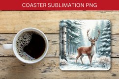 square coaster - deer in snowy forest Product Image 1