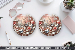 With Roses Car Coaster Sublimation |Valentine Coaster PNG Product Image 1