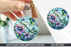 Flower Keychain Sublimation - Spring Keychain PNG Design Product Image 1