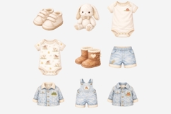 Watercolor Farm Baby Denim Clipart | 18 PNG Baby Clothes Product Image 2