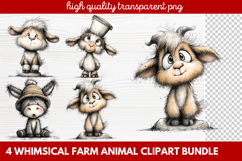 4 Whimsical Farm Animal Clipart | Cute Farm Animals PNG Set Product Image 1