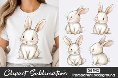Cute Baby Bunny Watercolor Clipart Sublimation PNG Product Image 1