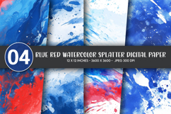 Blue Red Watercolor Splatter Digital Paper Product Image 1