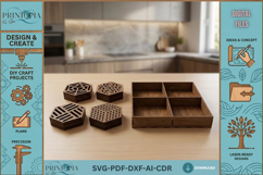 Geometric Laser Cut Coasters and Box Design Modern Wood Coas Product Image 1