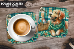 Cute Dog, Holiday Themes, Buffalo Plaid Square Coaster PNG Product Image 1