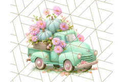 Vintage Truck Pumpkin and Fall Flowers PNG Clipart, Autumn Product Image 5