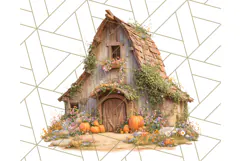 Fall Barn Clipart PNG With Pumpkins and Flowers, Autumn Png Product Image 5