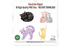 Floral Cat Clipart PNG, 18 Cute Flower Cat Designs Product Image 2