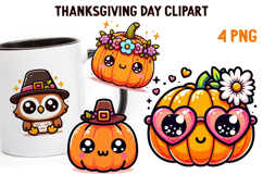 Cute Kawaii Thanksgiving Clipart | Fall BUNDLE PNG Product Image 8