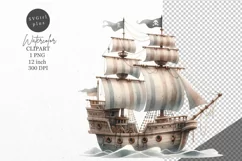 Ocean clipart, Pirate ship clipart, Watercolor clipart Product Image 1