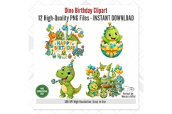 Dino Birthday Clipart PNG, 12 Cute Dinosaur Birthday Designs Product Image 2
